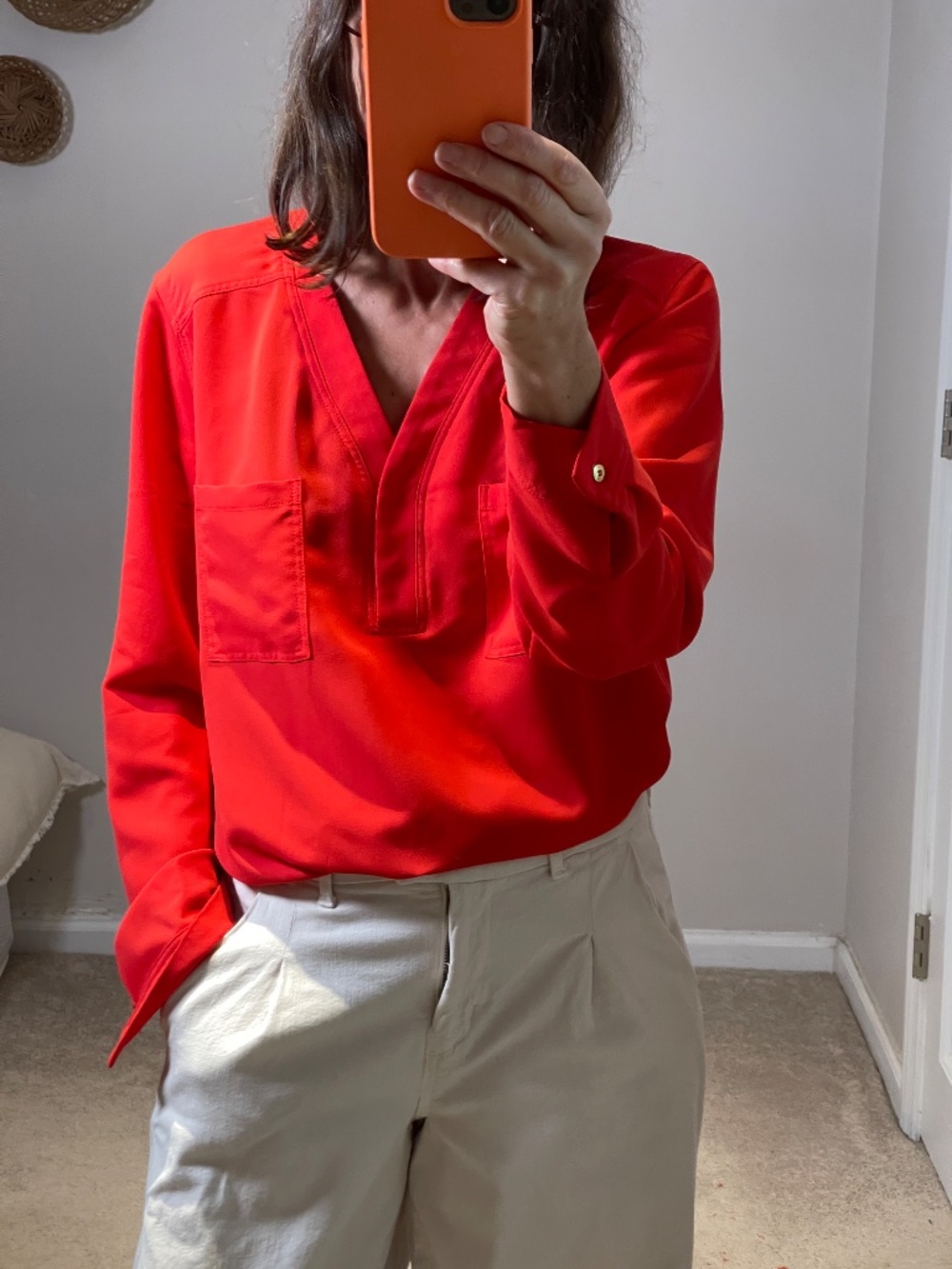 Nine West crepe style red long sleeve blouse women PL